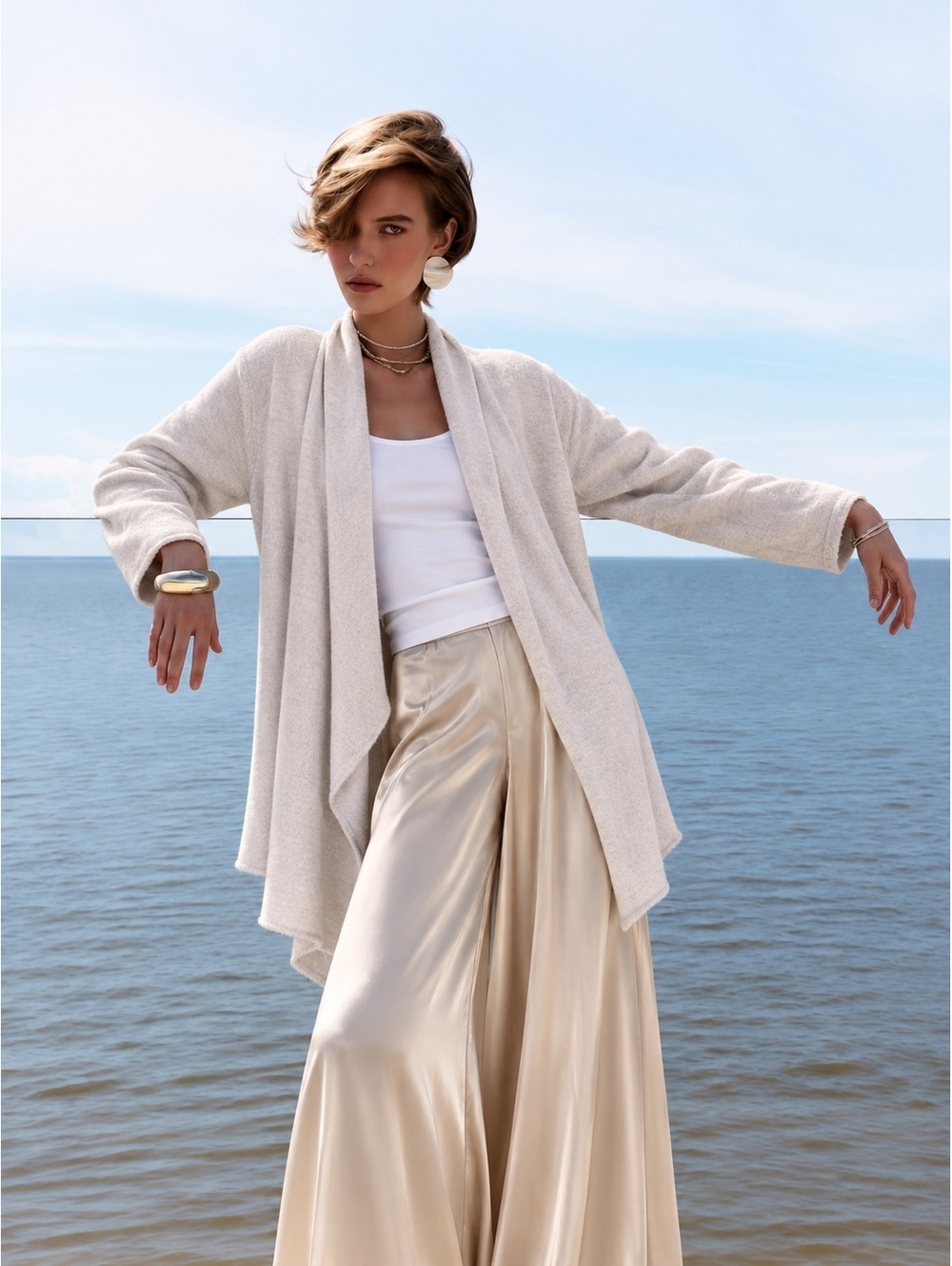 Frank & Eileen Tee Lab Drape Coat XS/S Oatmeal Cotton Fleece Made in USA